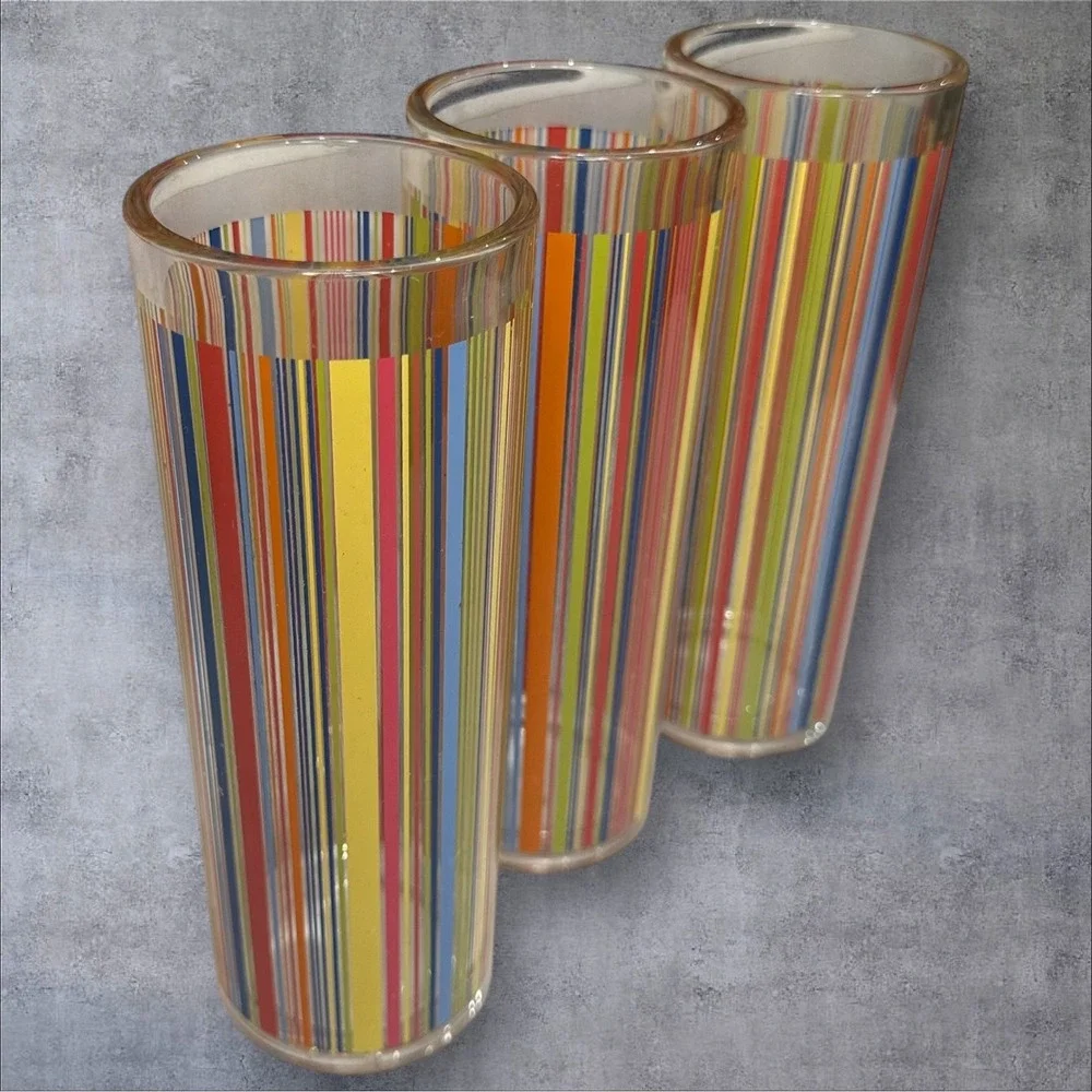 HTF Pottery Barn Al Fresco Acrylic Striped Tumblers Set of 3-8